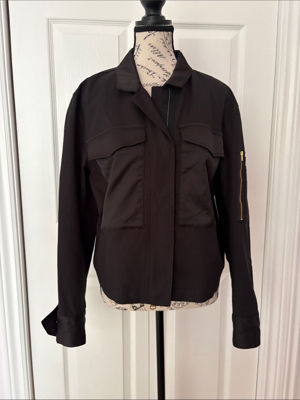 Cabi Black Utility Jacket with Zip-Sleeve Accent